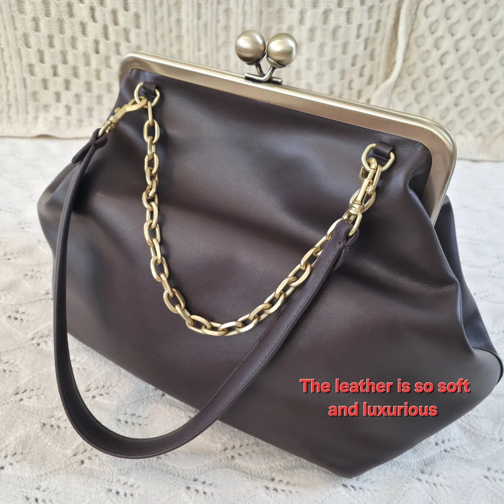 Large Kisslock bag in Chocolate Brown-New without tag - Picture 6 of 12